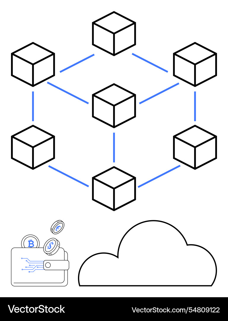 Blockchain network with wallet and cloud elements Blockchain network with wallet and cloud elements Vector Image