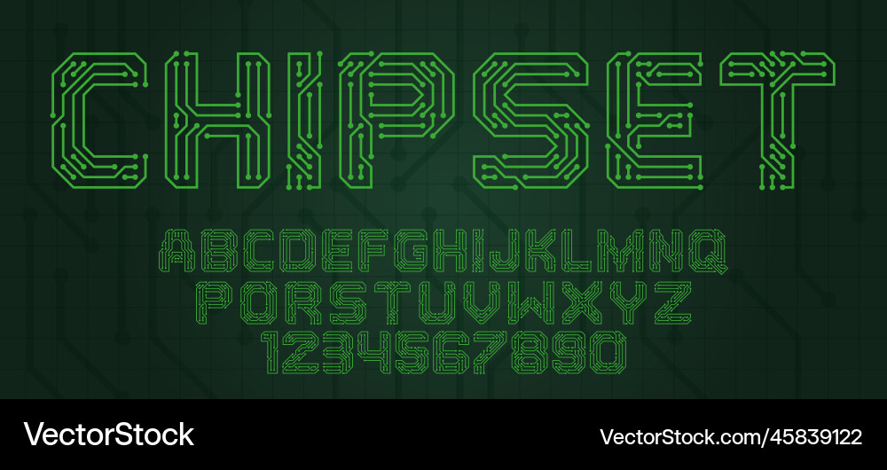 Circuit Board Font - Tech Typography vector image