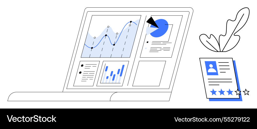 Data analytics visualization on laptop screen Data analytics visualization on laptop screen vector image