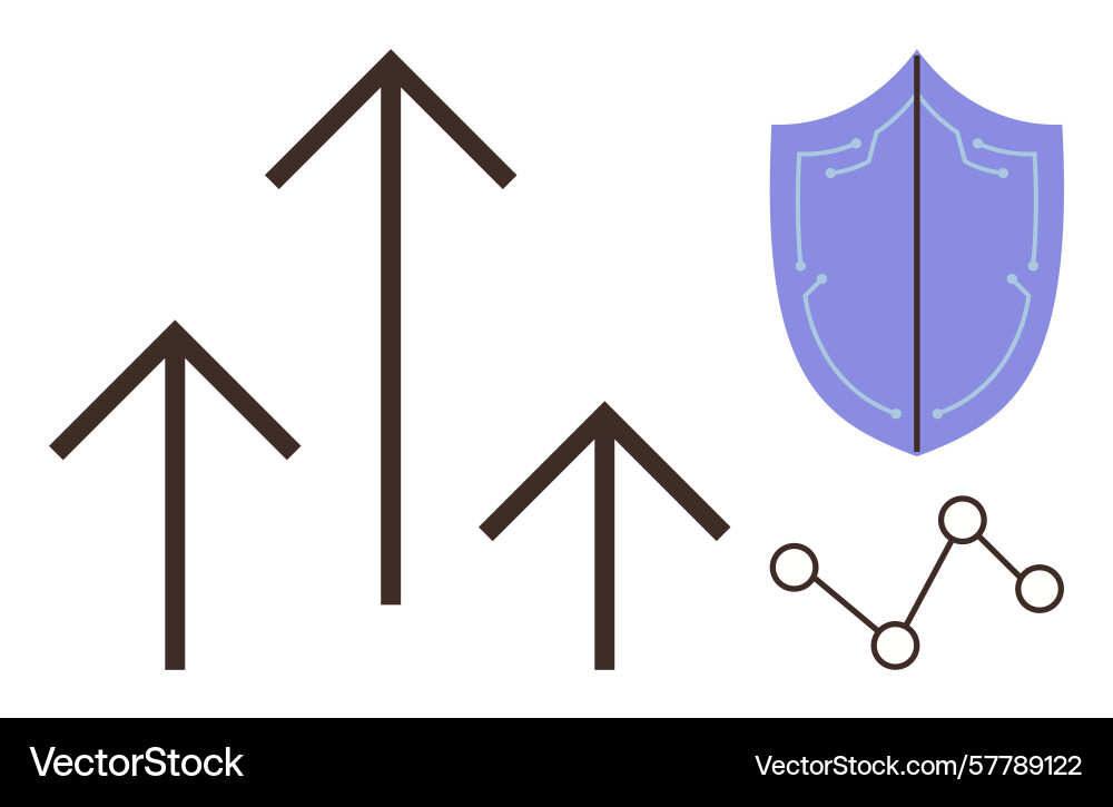 Growth arrows with security shield and network Vector Image