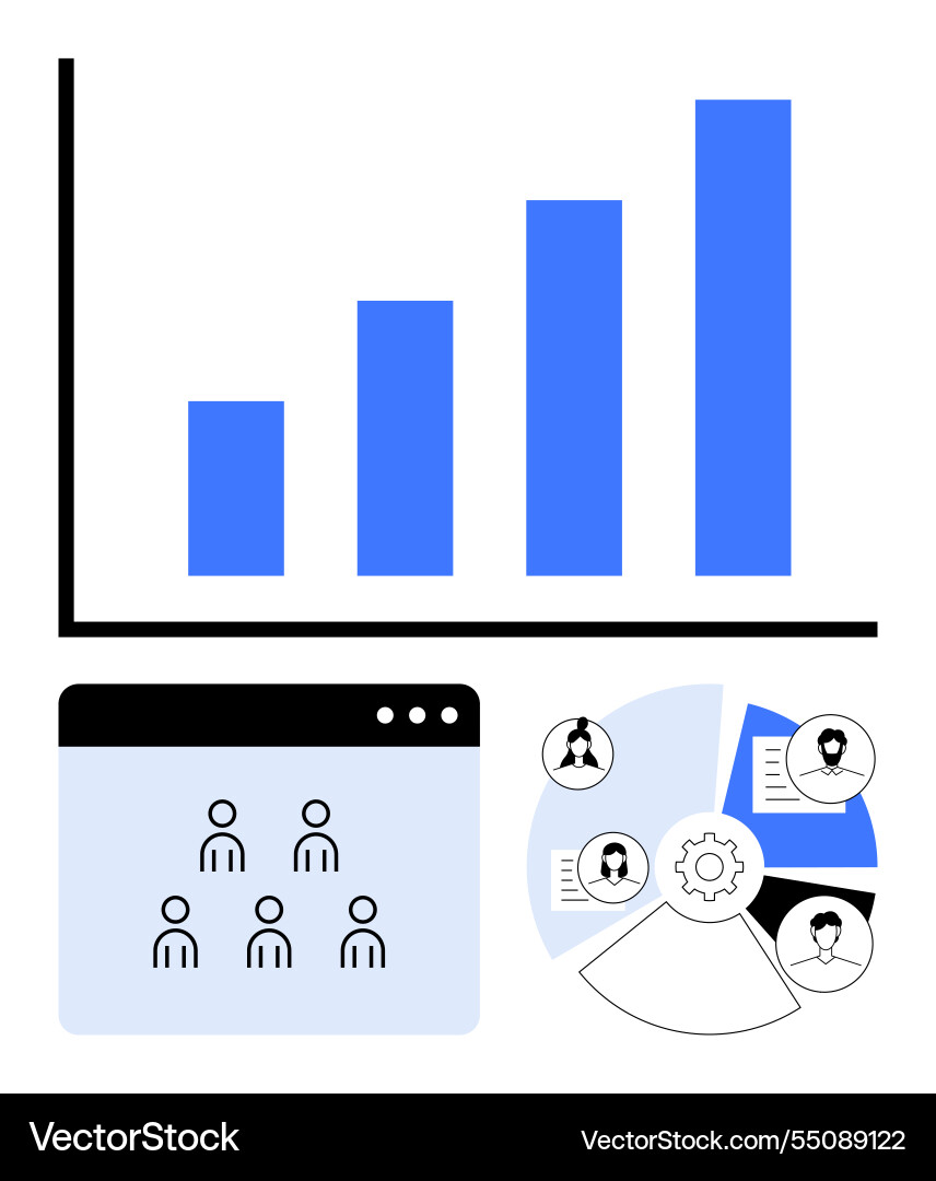 Growth chart with team collaboration and workflow Growth chart with team collaboration and workflow vector image