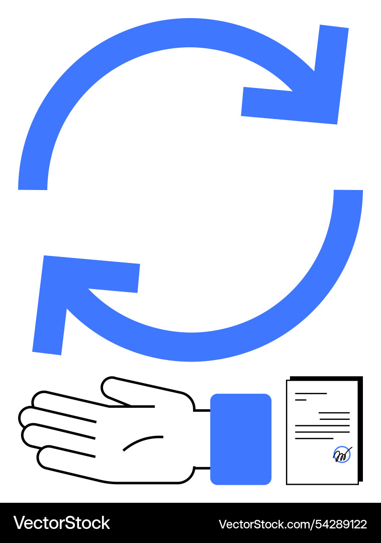 Hand document and circular arrows symbolizing Hand document and circular arrows symbolizing vector image