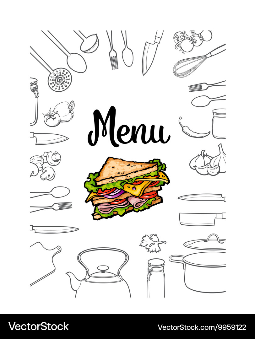Sandwich Küchenutensilien und Besteck Menü Design Vektorbild