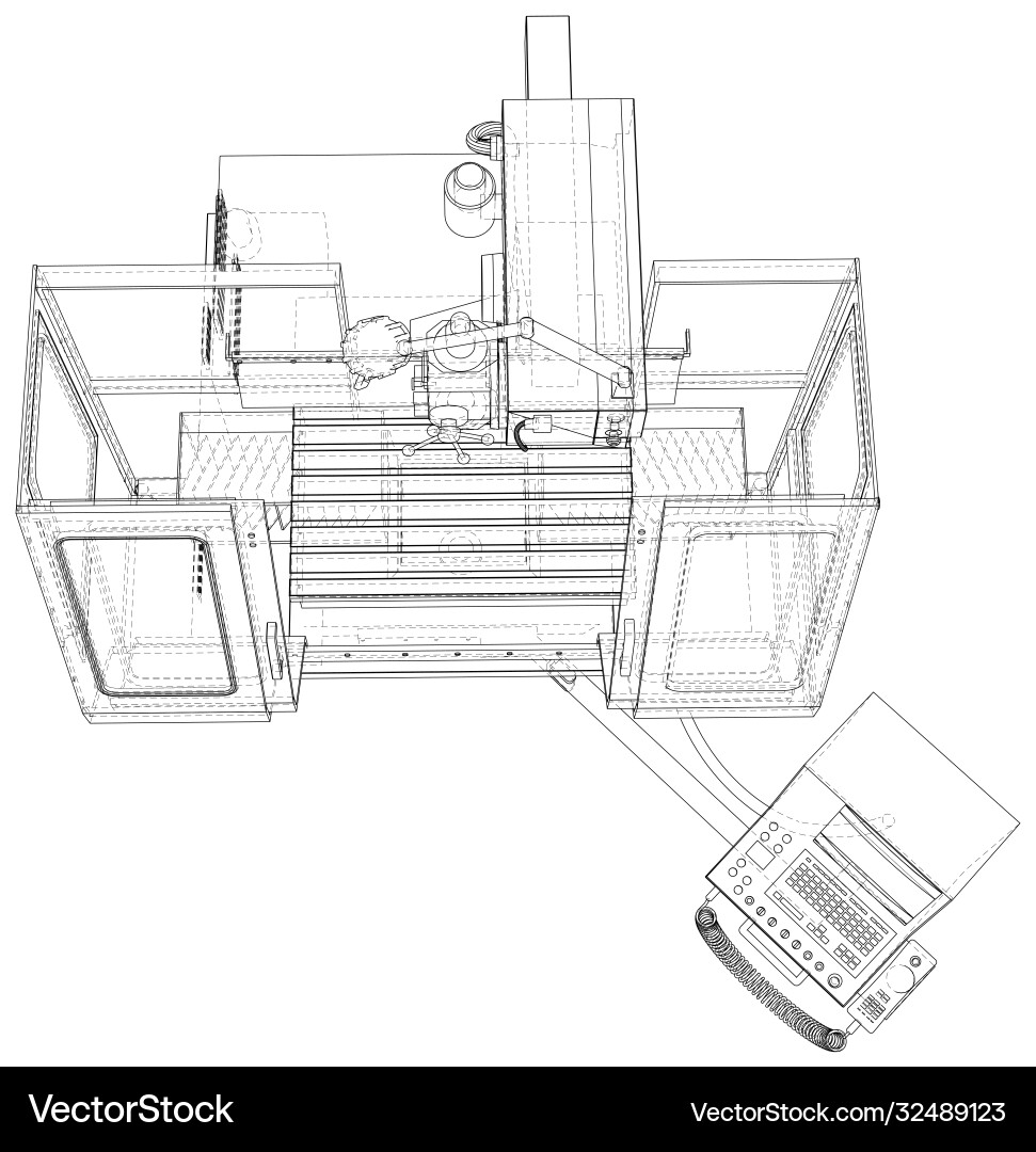 Cnc lathe machine wire-frame Cnc lathe machine wire-frame Vector Image