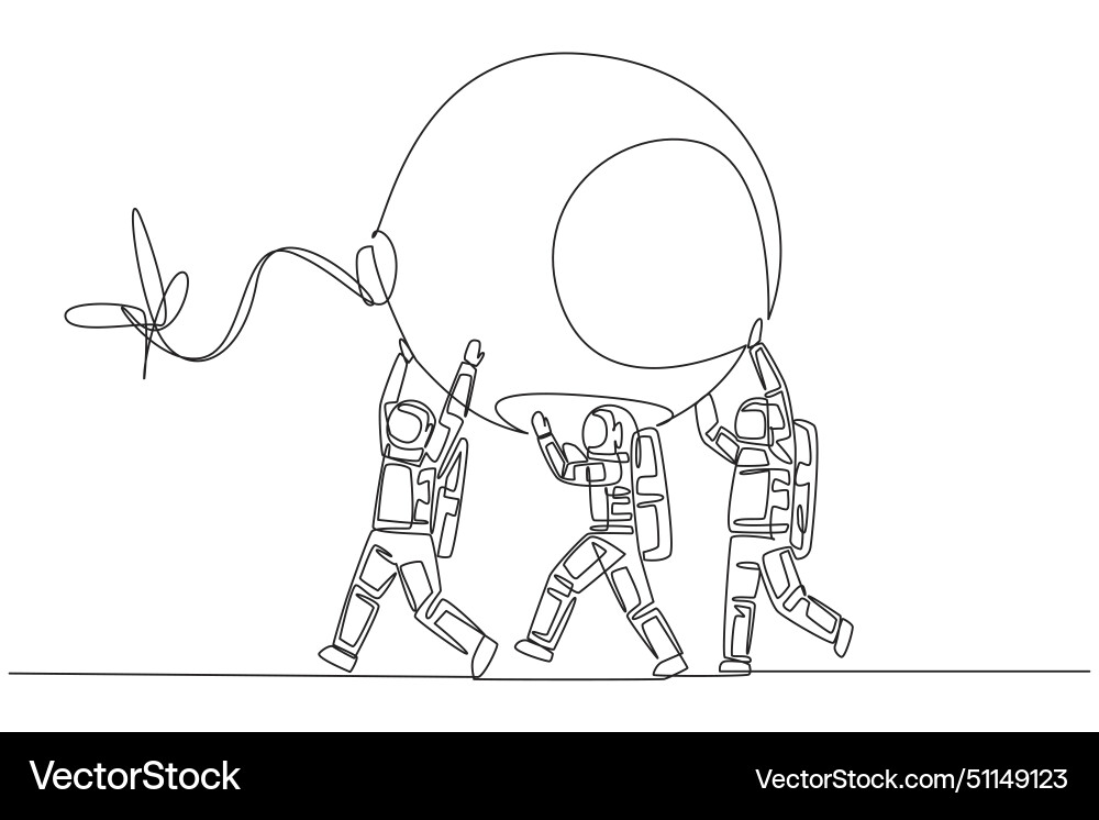 Continuous one line drawing group of astronauts Continuous one line drawing group of astronauts vector image