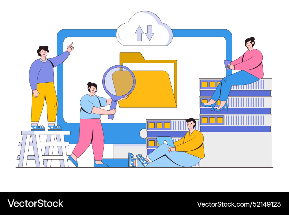 Flat big data streams processing with people vector image