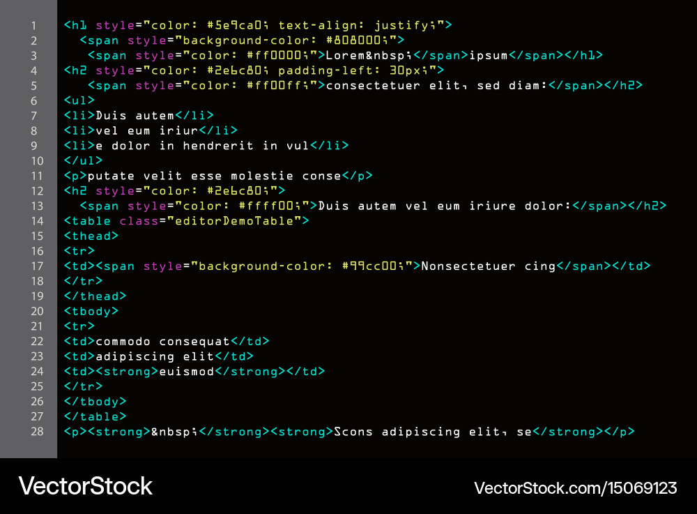 Html simple code colorful abstract program Vector Image