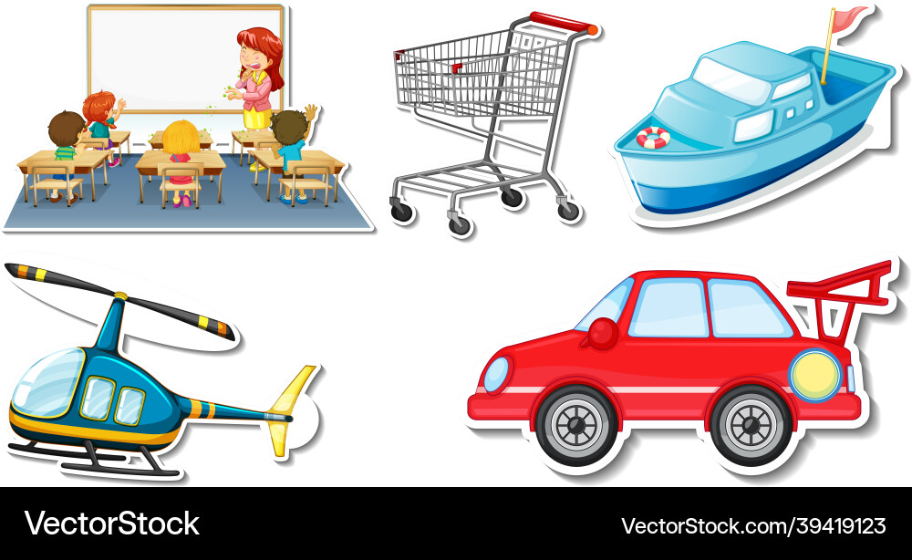 Random stickers with transportable vehicle objects Vector Image