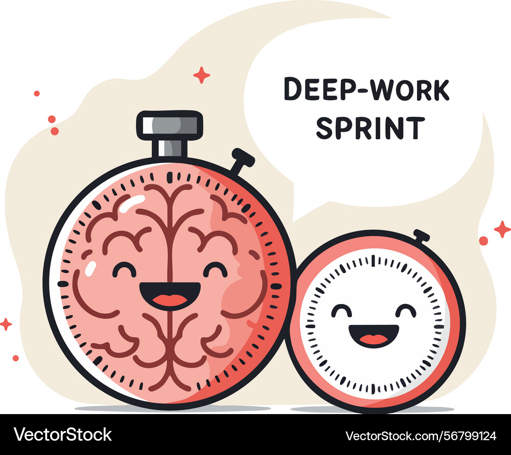 Brain and stopwatch representing deep work sprint Brain and stopwatch representing deep work sprint vector image