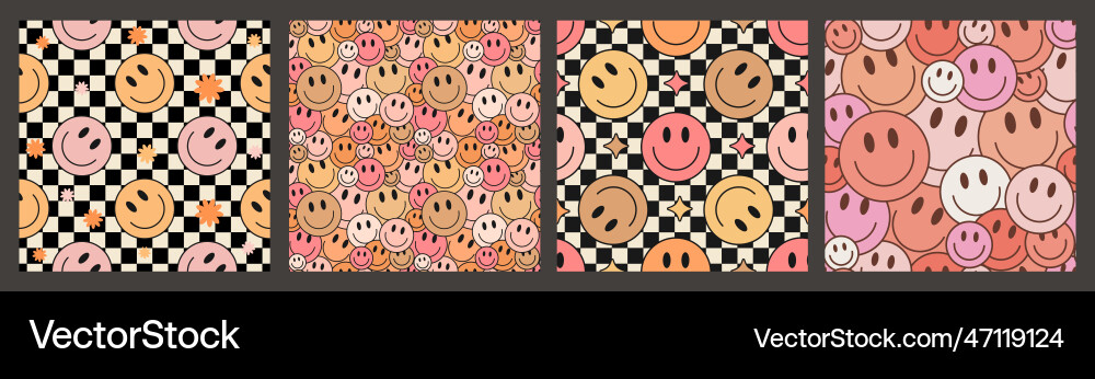 Retro Smile Pattern Set - Y2K Vibes Vector Image