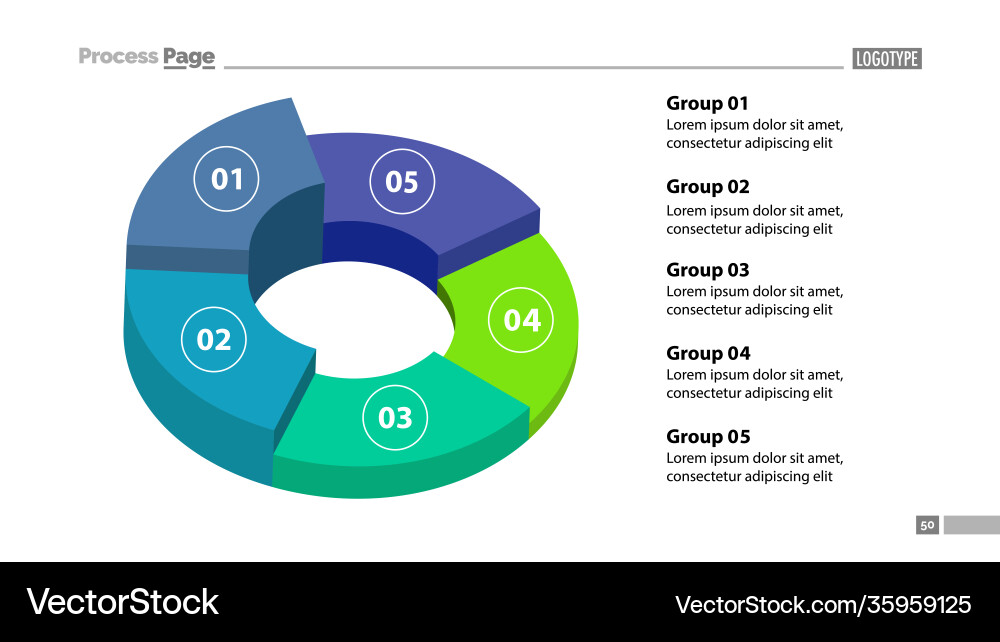 3d donut chart with five groups template Vector Image