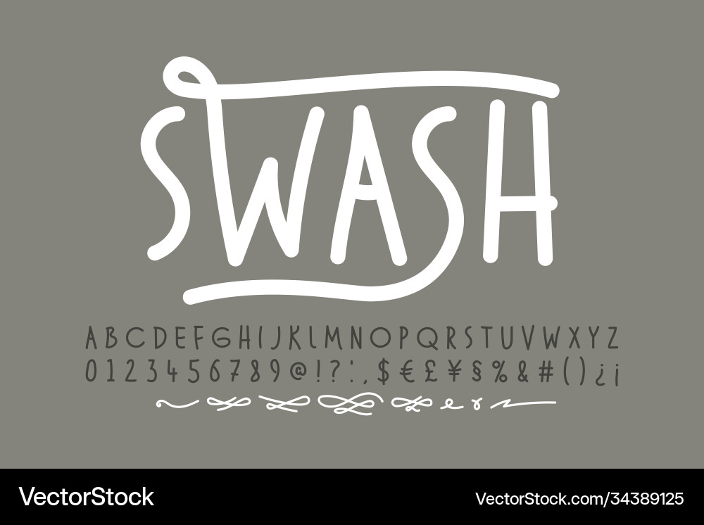 Handwritten Swash Font - Alphabet & Symbols vector image