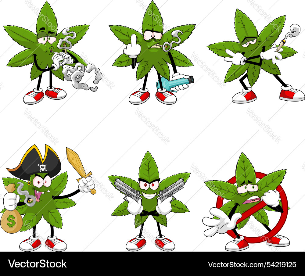Marijuana leaf cartoon characters Vector Image