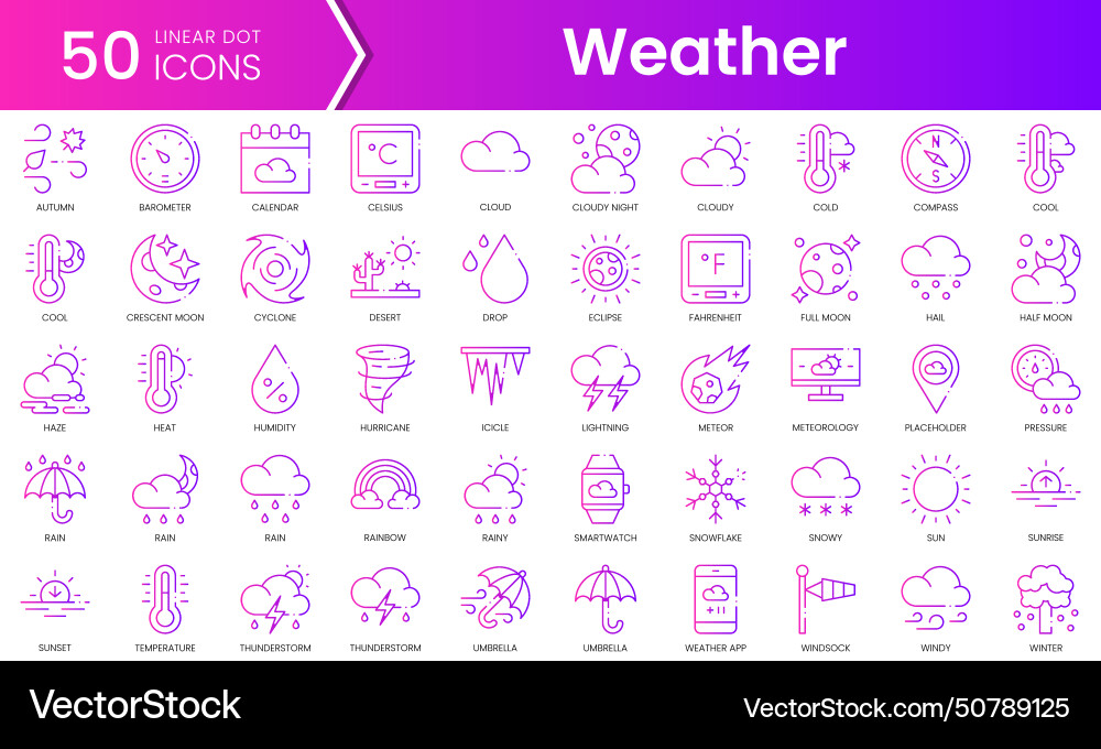 Set of weather icons gradient style icon bundle Set of weather icons gradient style icon bundle vector image