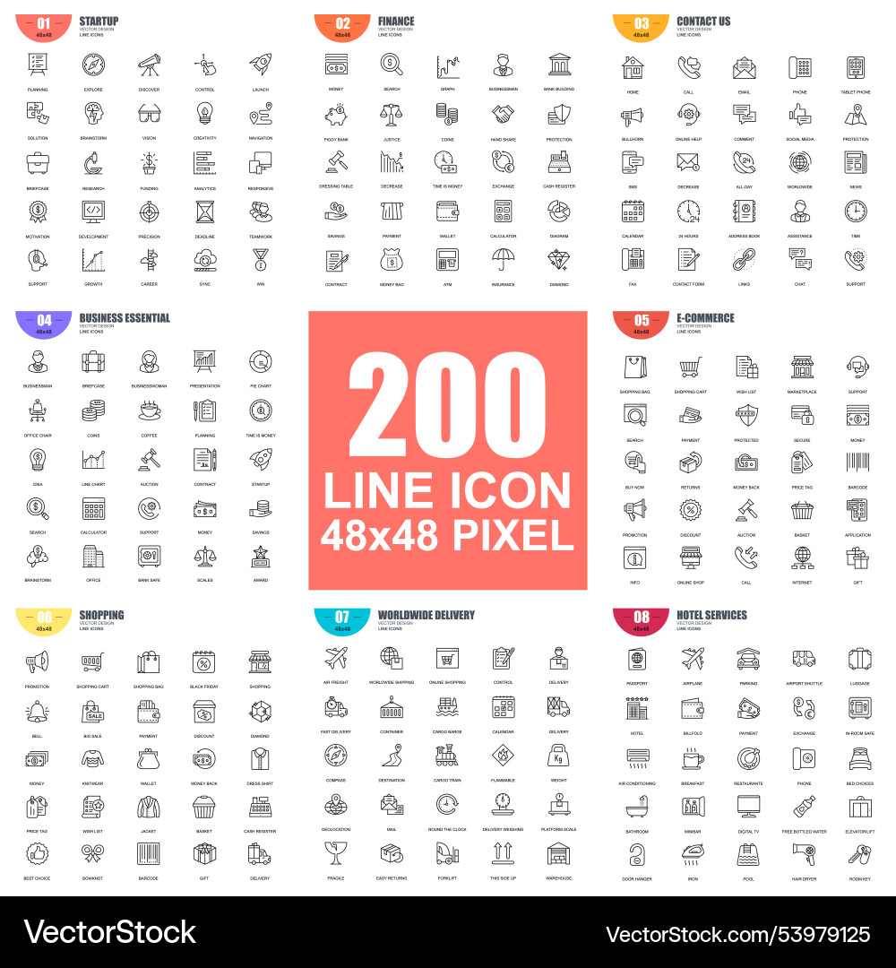 Simple set of thin line icons linear pictogram Simple set of thin line icons linear pictogram Vector Image