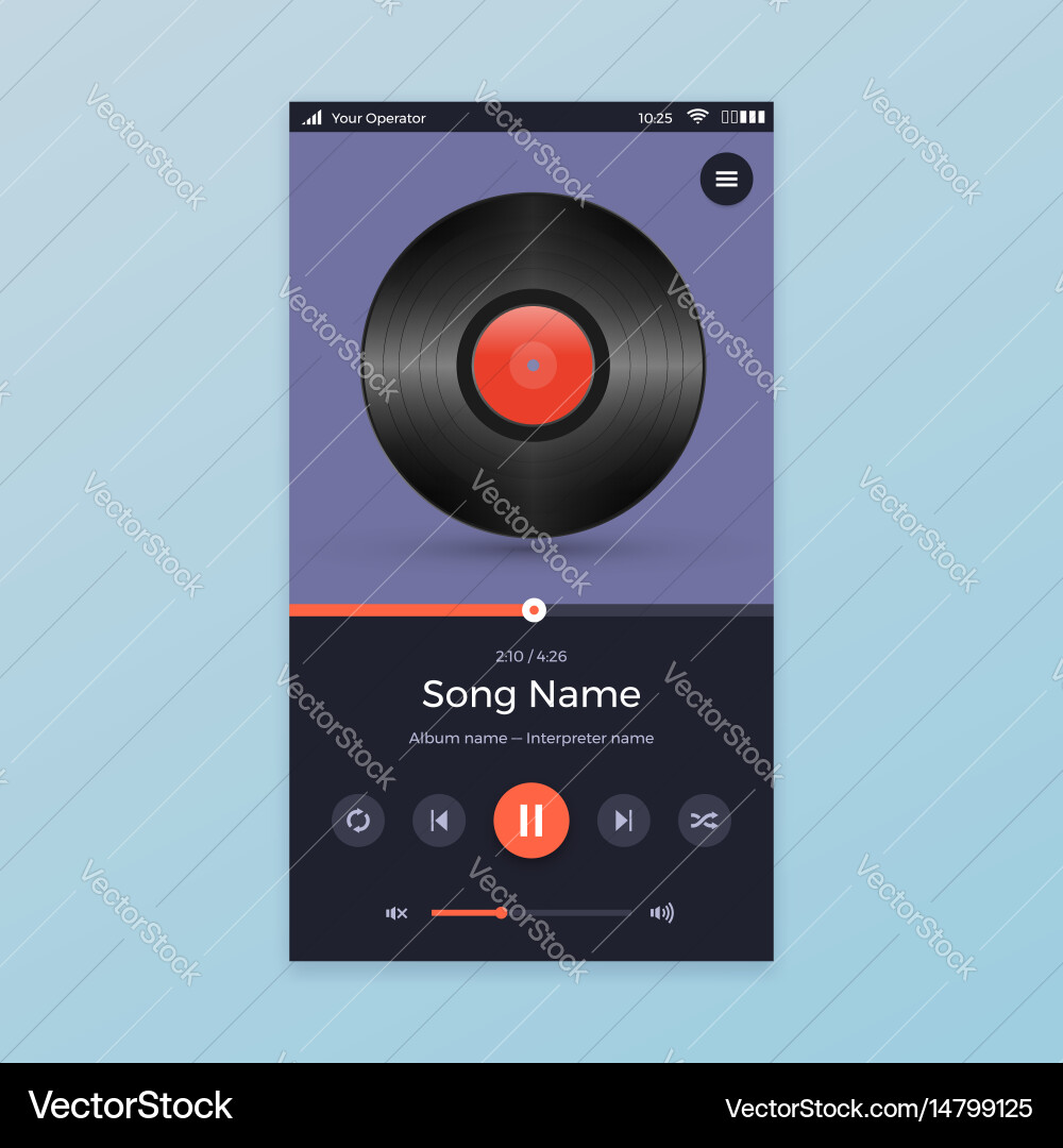 Smartphone Music Player App UI Vector Image
