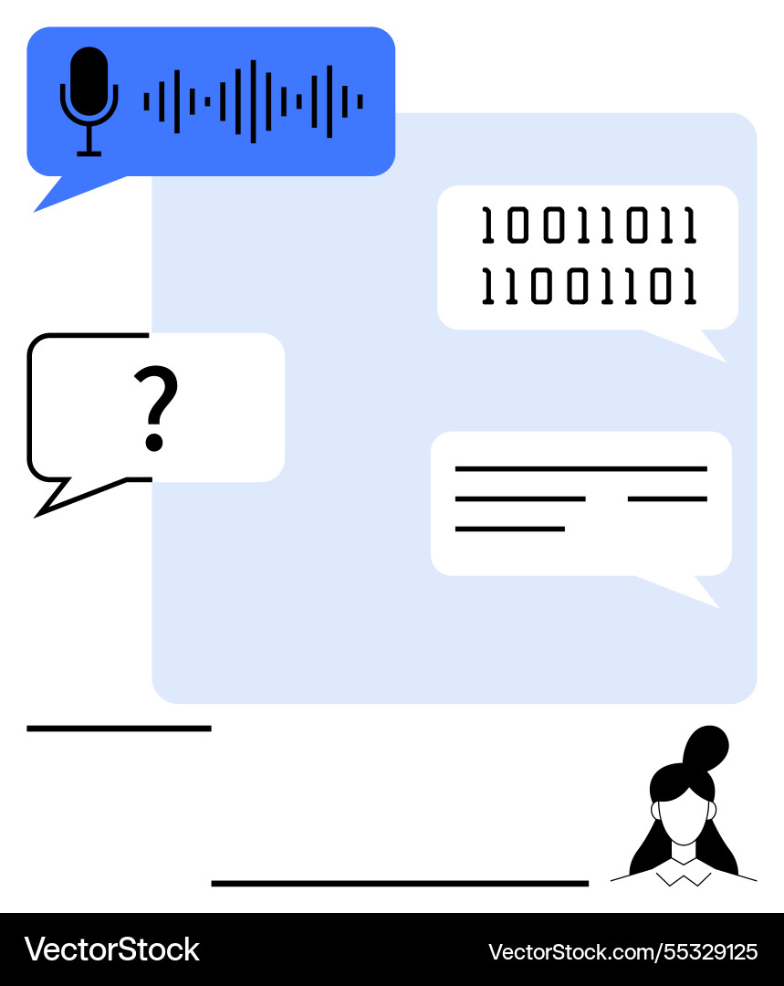 Voice recognition process with binary code speech Voice recognition process with binary code speech vector image