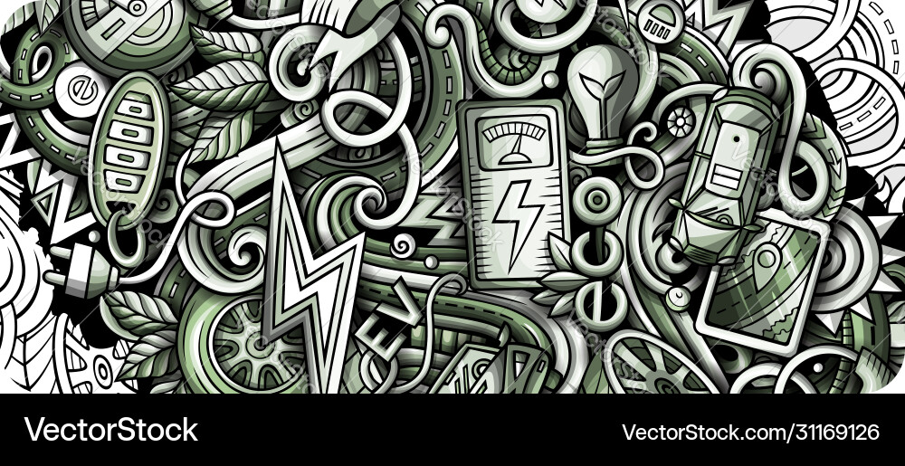 Elektroautos handgemachte doodle Banner Cartoon Elektroautos handgemachte doodle Banner Cartoon vektorbild