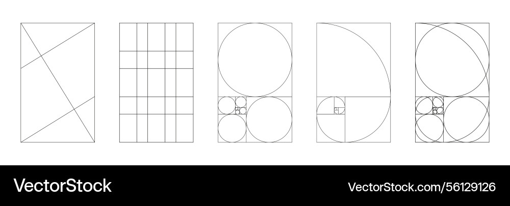 Golden ratio frames fibonacci array numbers Golden ratio frames fibonacci array numbers vector image