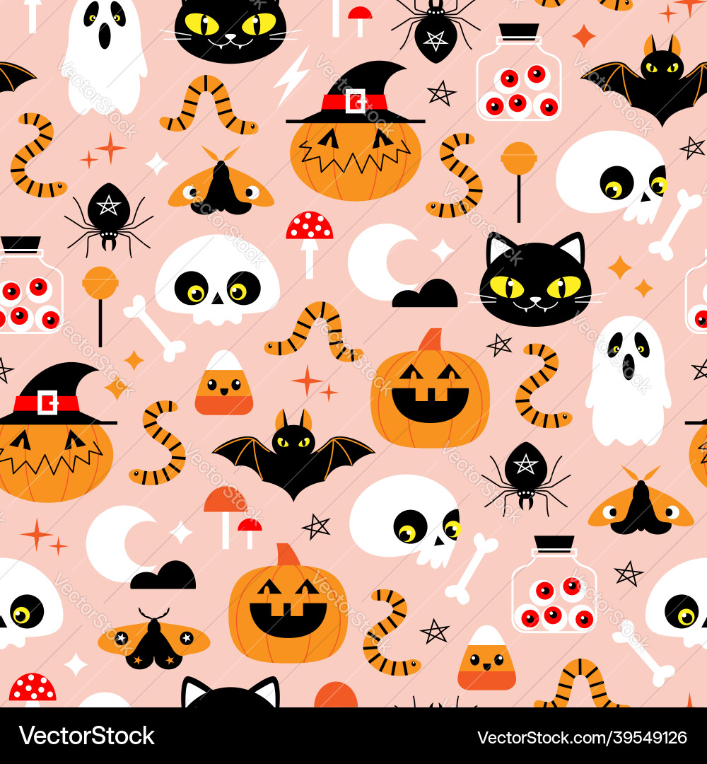 Halloween scary cute cartoon pattern Halloween scary cute cartoon pattern vector image