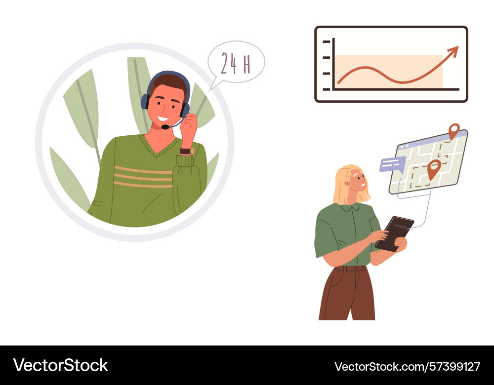 Customer service agent and navigator using map Customer service agent and navigator using map vector image