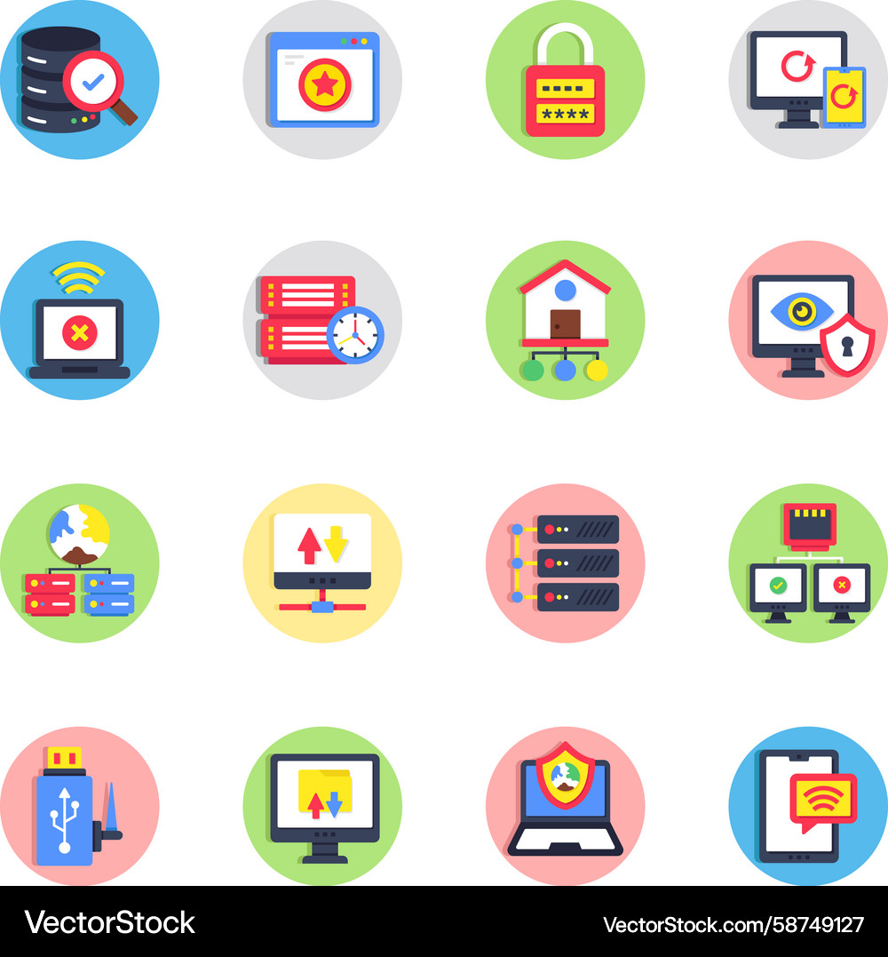 Networking Flat Icons - Server & Network Vector Image