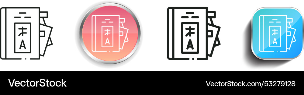 Dictionary icon thin linear regular and button vector image