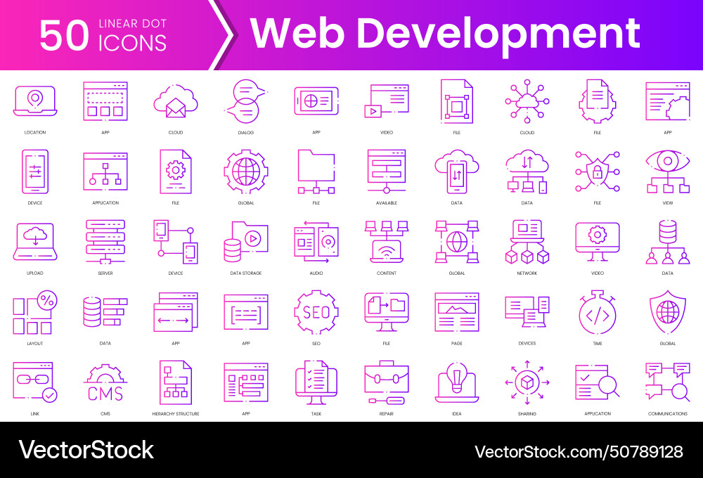 Set of web development icons gradient style icon Set of web development icons gradient style icon vector image