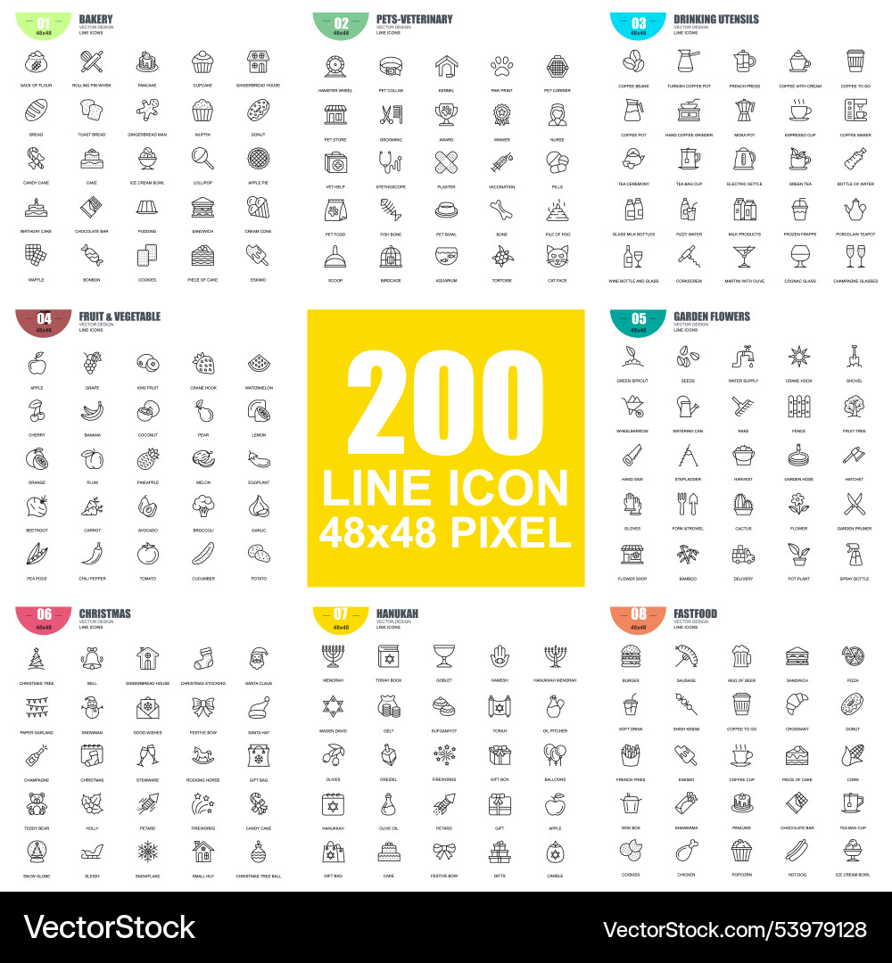 Simple set of thin line icons linear pictogram Vector Image