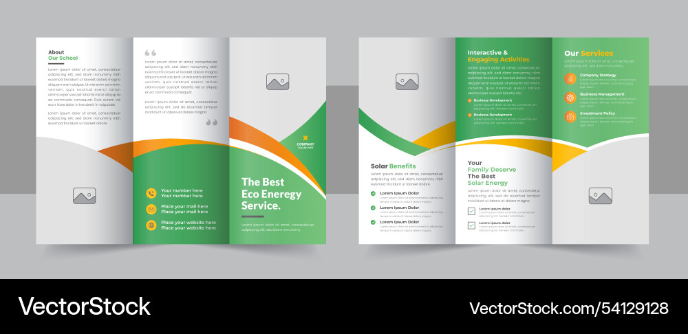 Solar energy trifold brochure template design Solar energy trifold brochure template design vector image