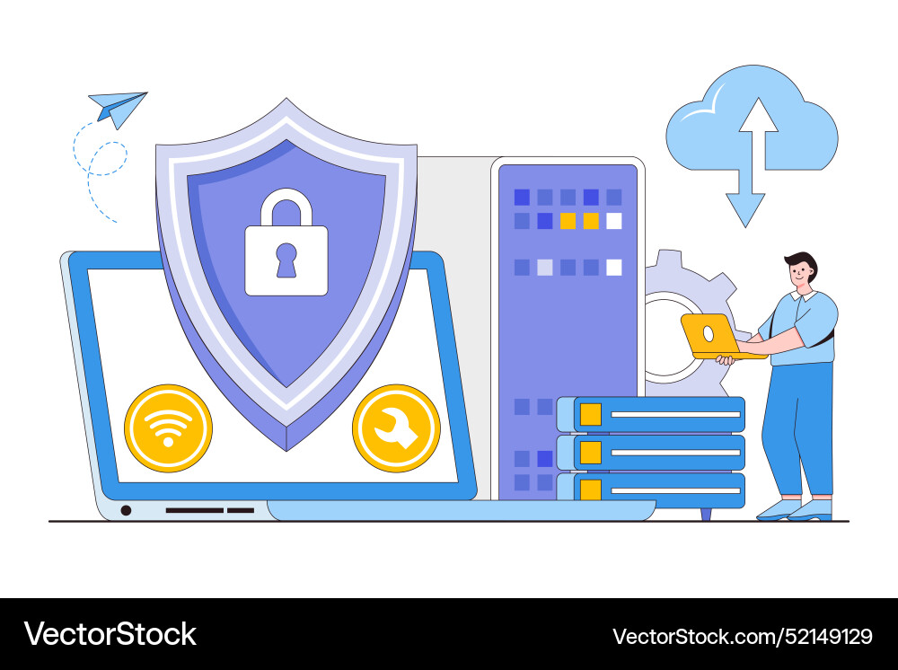 Flat data center security with people characters vector image