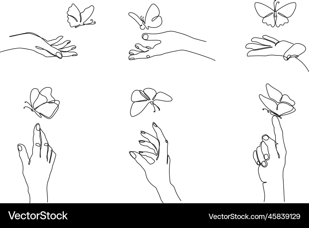 One line hands release butterflies hand Royalty Free Vector