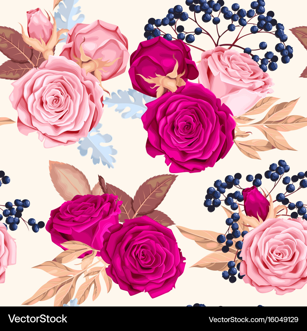 Romantic Roses Seamless Pattern Vector Image