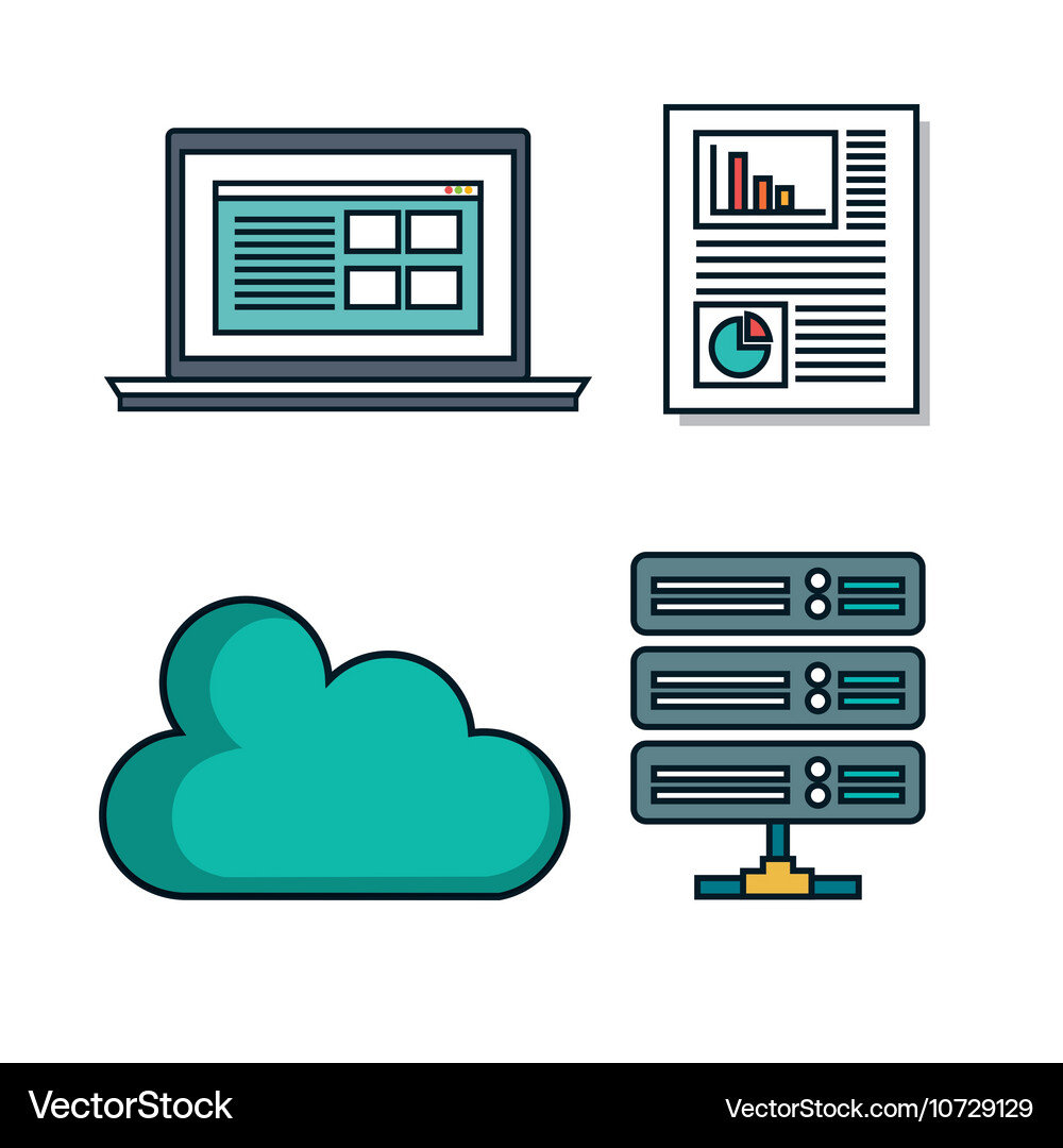 Set elements data center design isolated Vector Image