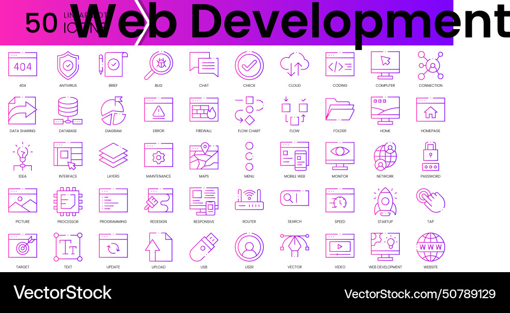 Set of web development icons gradient style icon Set of web development icons gradient style icon vector image