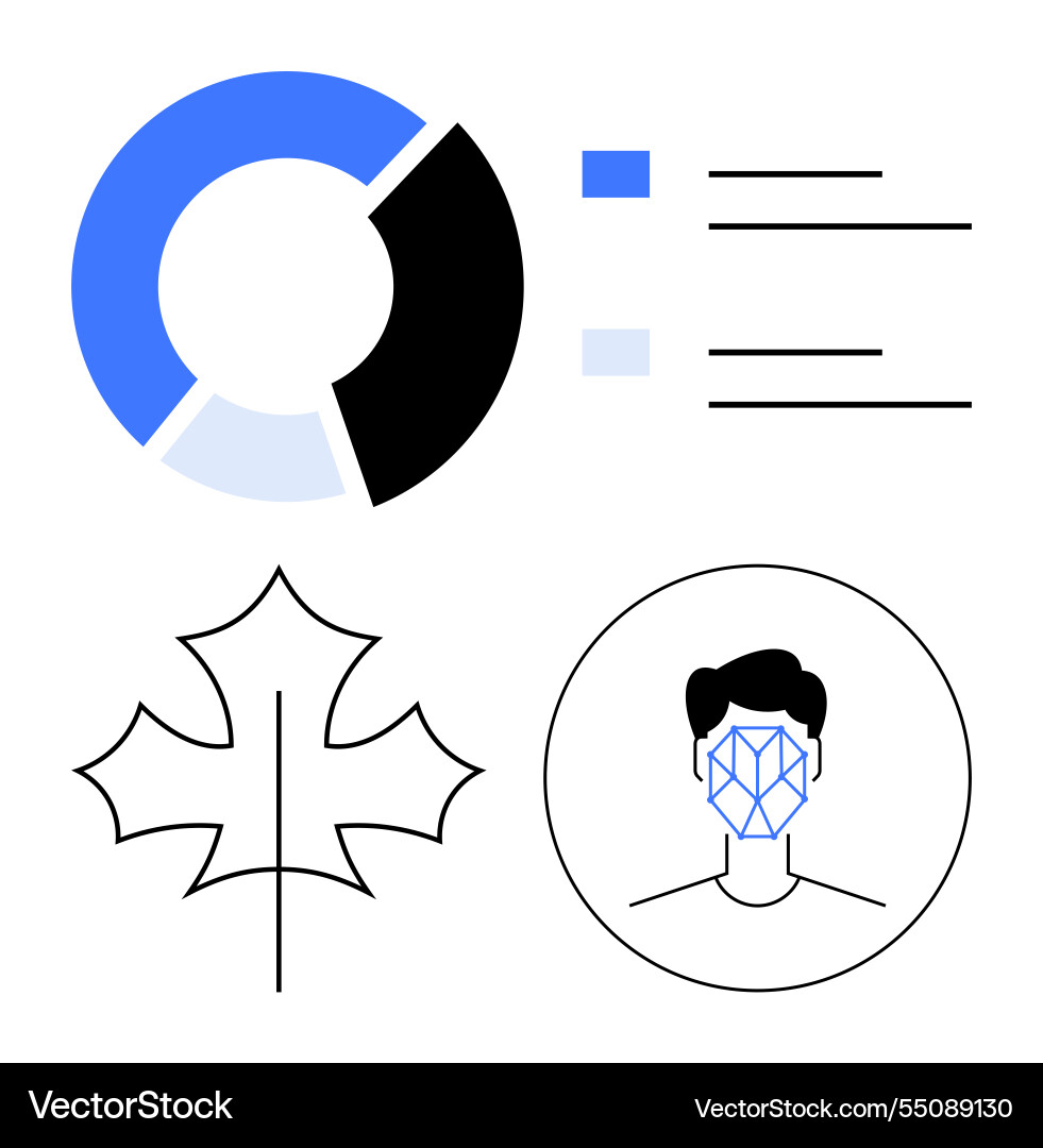 Data analysis concept with pie chart maple leaf Data analysis concept with pie chart maple leaf vector image