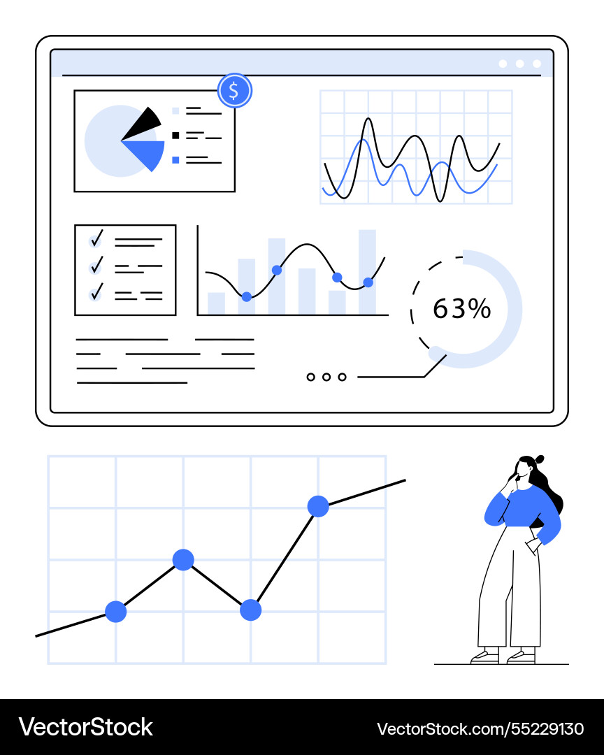 Data analytics dashboard with graphs charts Data analytics dashboard with graphs charts Vector Image