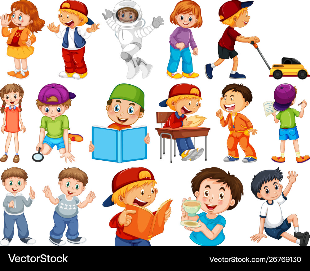 Kids in large group acting our varoous roles Kids in large group acting our varoous roles vector image
