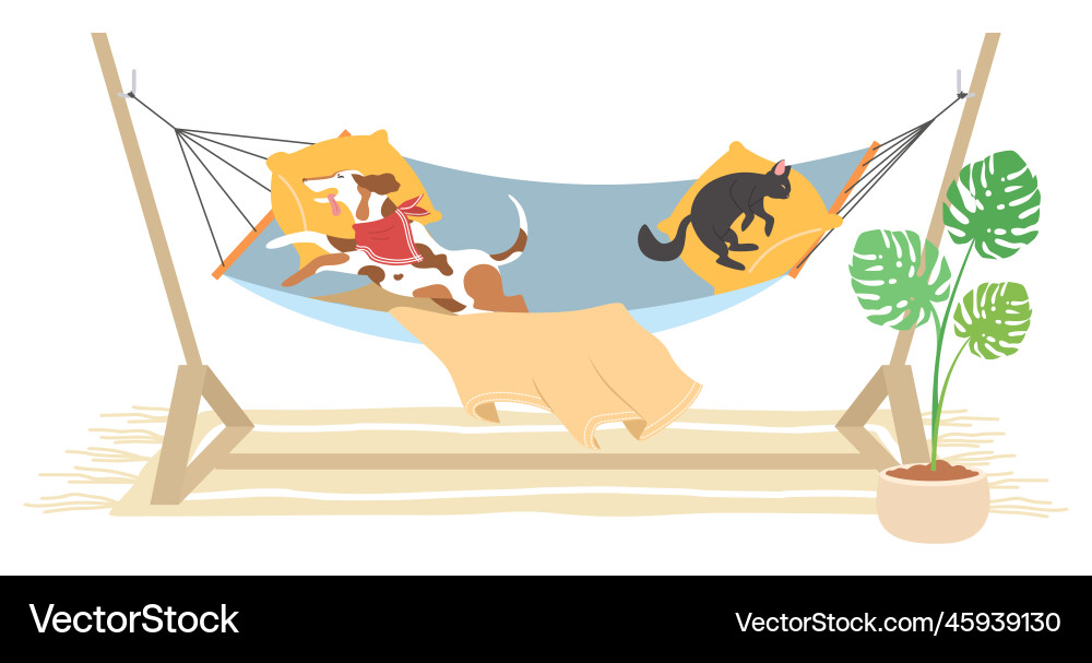 Pets in hammock flat cartoon vector image