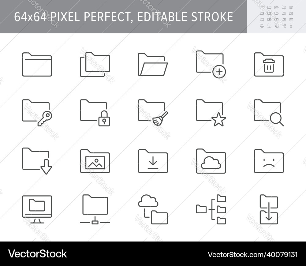 Folder Line Icons - File & Data vector image