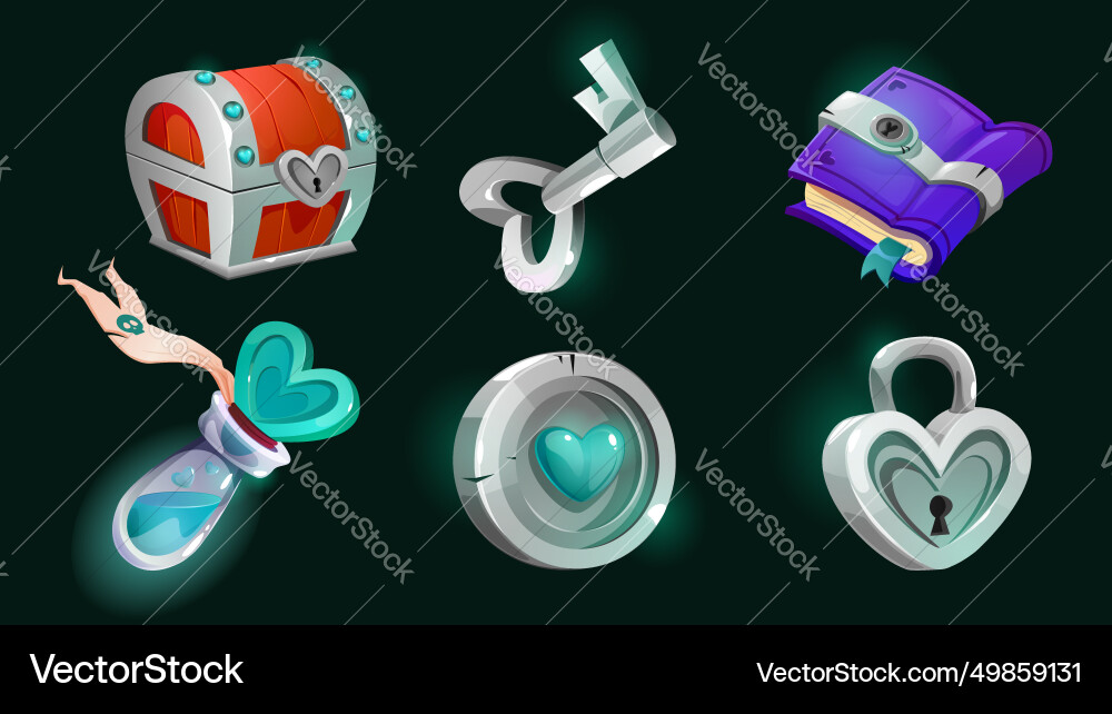 Magic game assets set isolated on black background Magic game assets set isolated on black background vector image