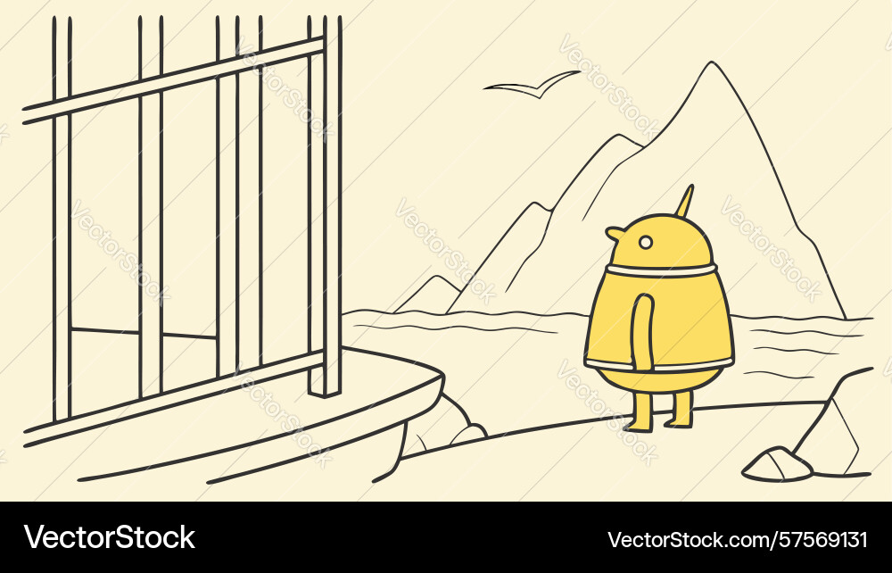Robot observing ancient ruins design generative ai vector image