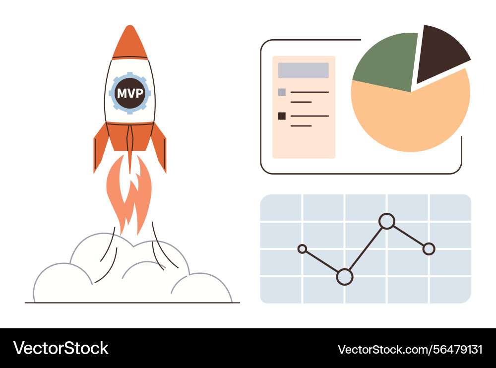 Rocket launch representing mvp concept with charts Rocket launch representing mvp concept with charts vector image