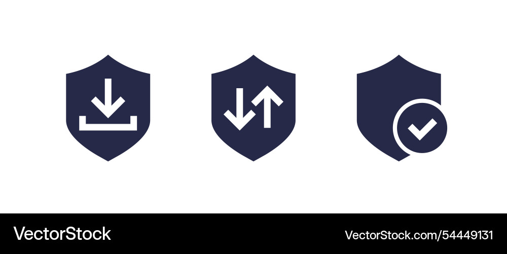 Secure download upload icons with shields Vector Image
