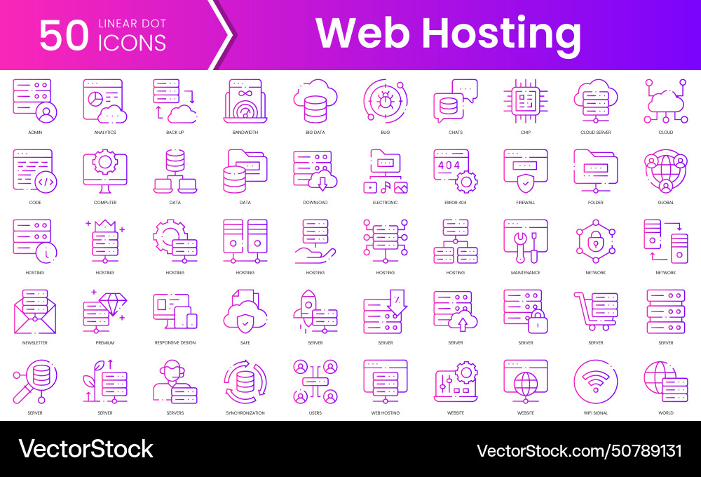 Set of web hosting icons gradient style icon Set of web hosting icons gradient style icon vector image