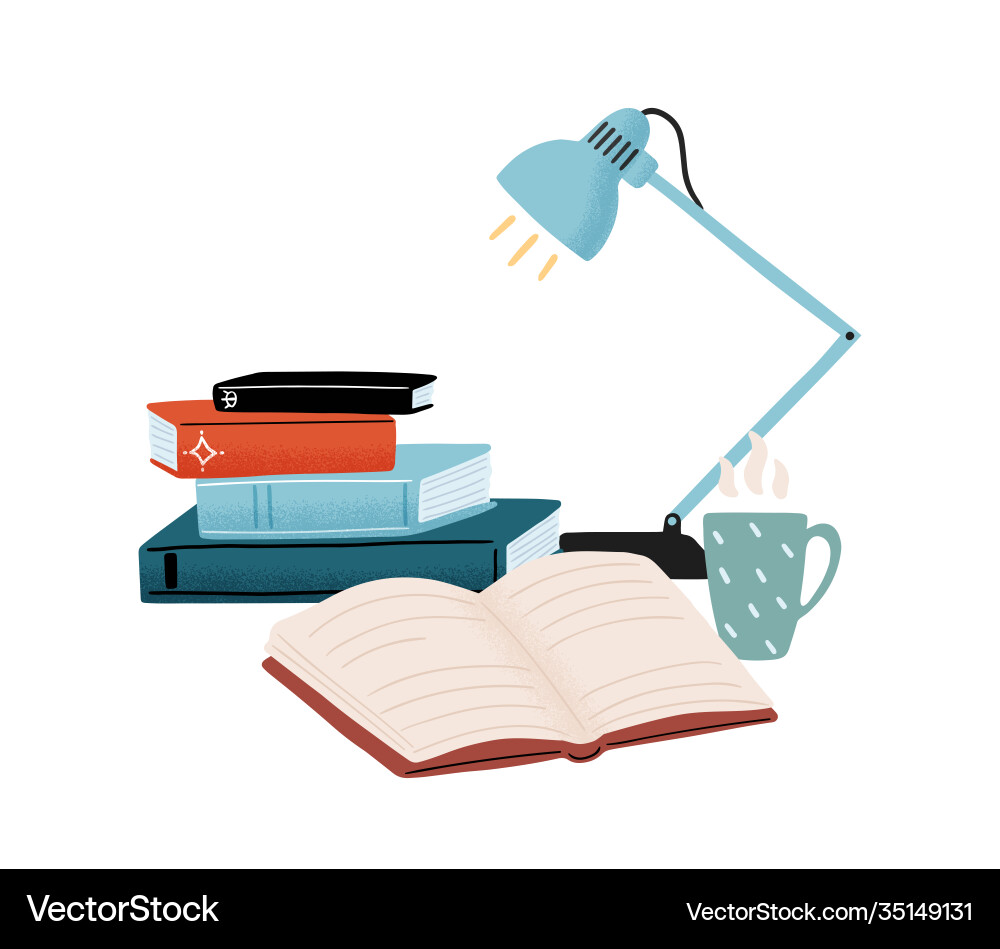 Stack of Books with Table Lamp Vector Image
