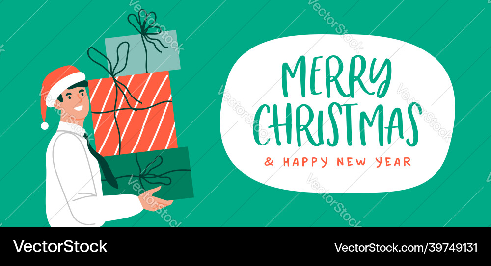 Year business man gift box banner Year business man gift box banner Vector Image
