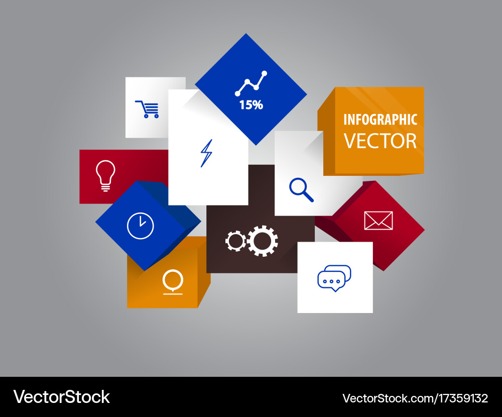 3d cubes with icons for website buttons vector image