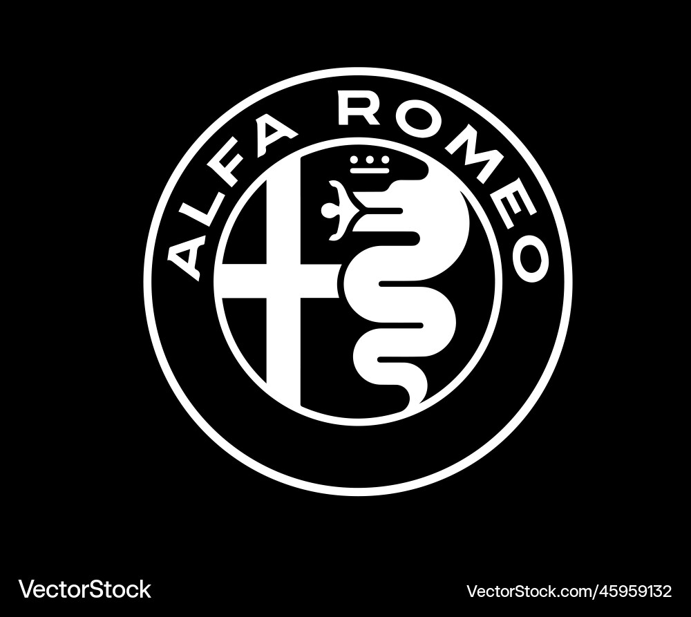 Alfa romeo brand symbol logo white black design Alfa romeo brand symbol logo white black design vector image