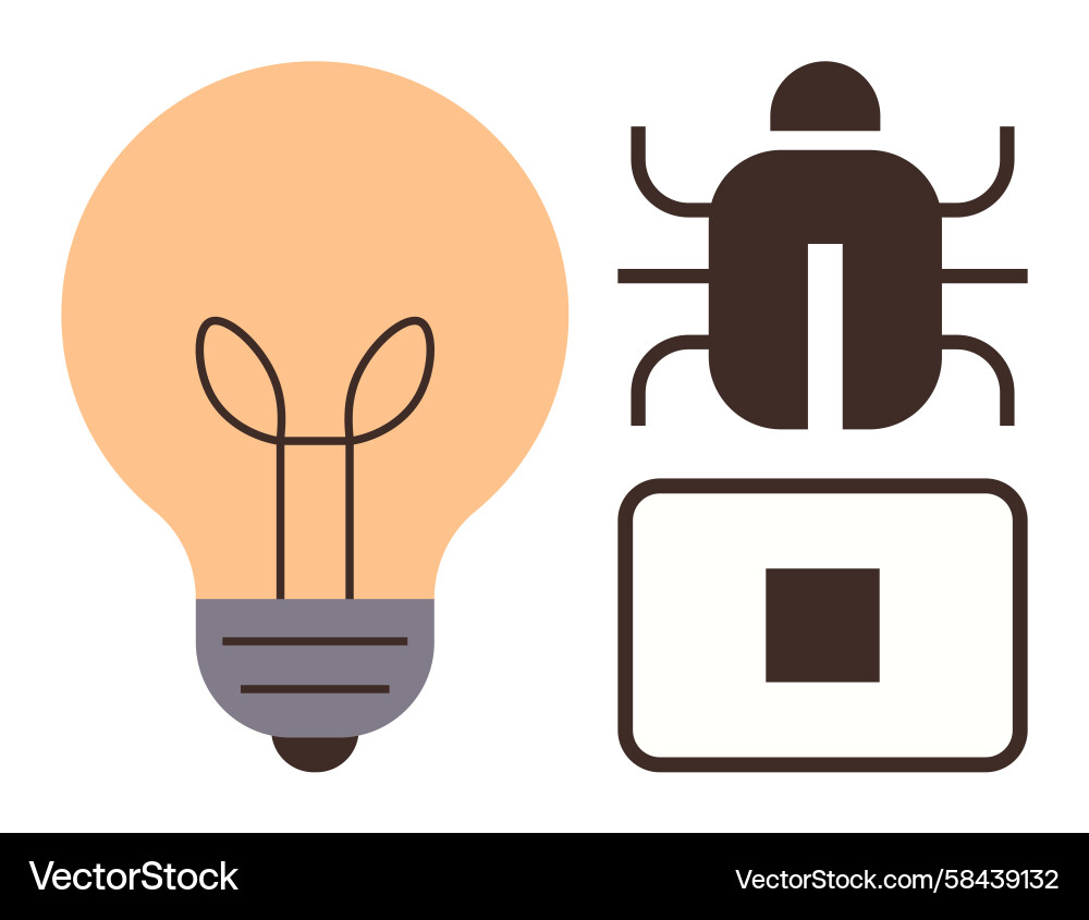 Bug & Stop Light: Innovation & Debugging Vector Image